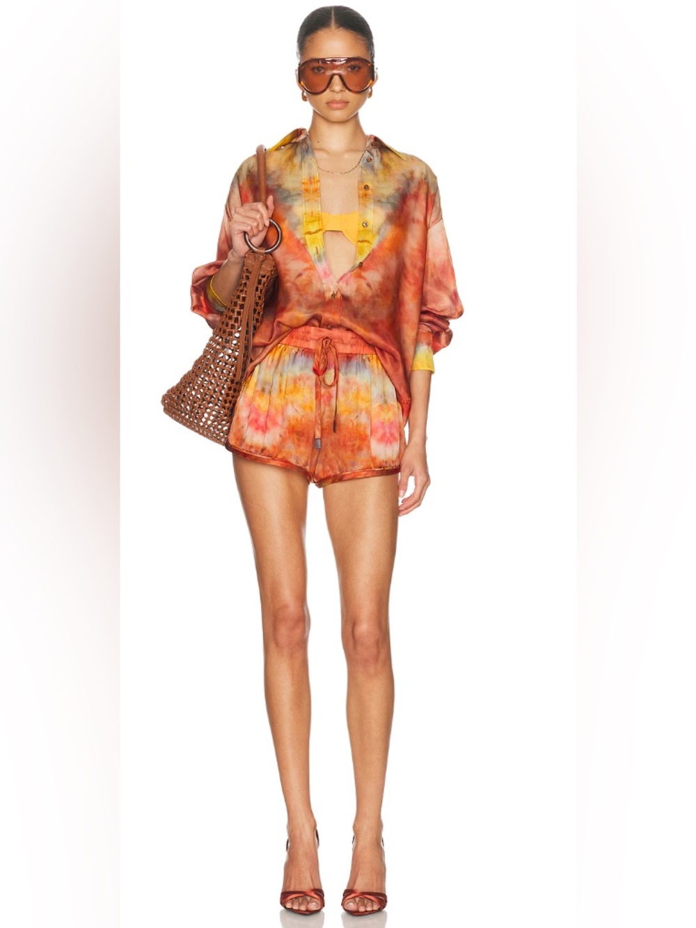 AUTH WOMEN’S ZIMMERMANN L/S ALCHEMY RELAXED SATIN SHIRT IN TIE DYE - SZ 0P